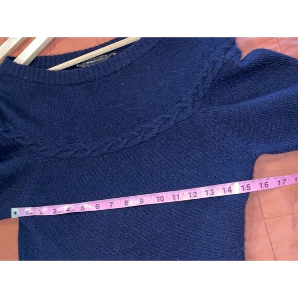 BCBG MaxAzria Navy laine Puff Sleeves Crew Neck Pullover Women's Sweater Dress S - Picture 8 of 10
